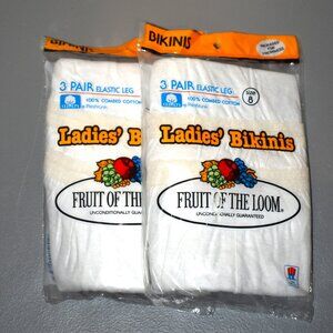 Vintage 1985 Fruit of the Loom Ladies' Bikini Underwear 3pk White Size 8 Lot/2